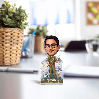 Personalized Indian Police Service Caricature for Car Dashboard Gift for Police Officers, IPS Aspirants Retirement or Birthday Gift for IPS Officer Solar Powered Moving Head